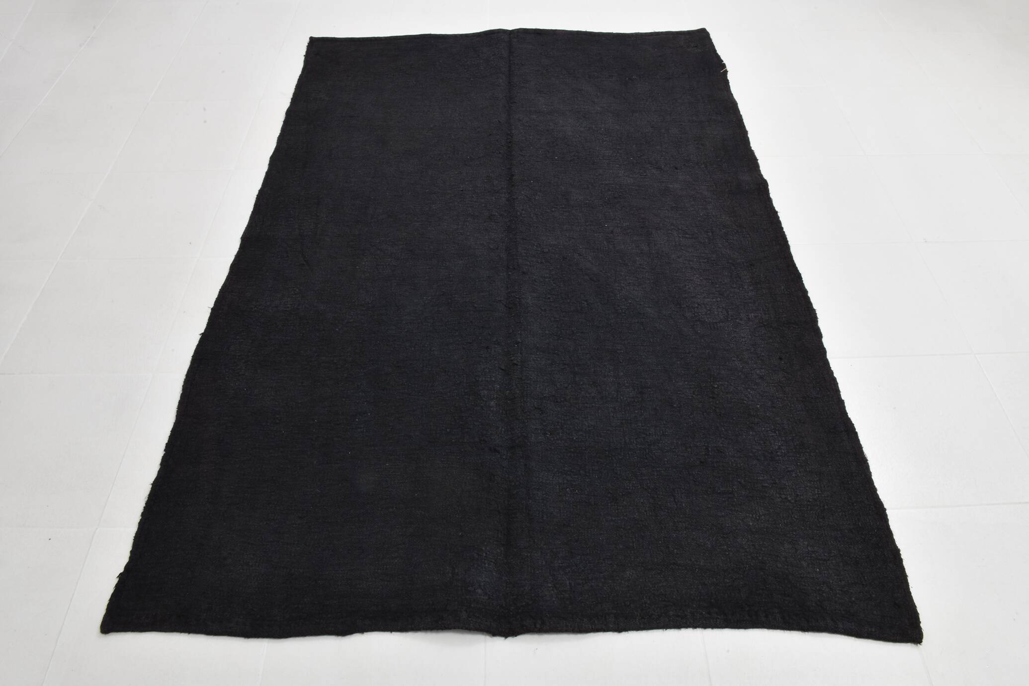 5x7 Dark Navy Blue Solid Turkish Vintage Kilim Rug For Bedroom, 156x223 Cm