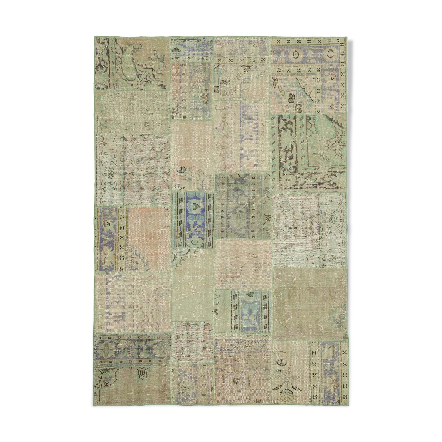 Handwoven oriental overdyed 169 cm x 245 cm beige patchwork rug
