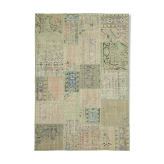 Handwoven oriental overdyed 169 cm x 245 cm beige patchwork rug