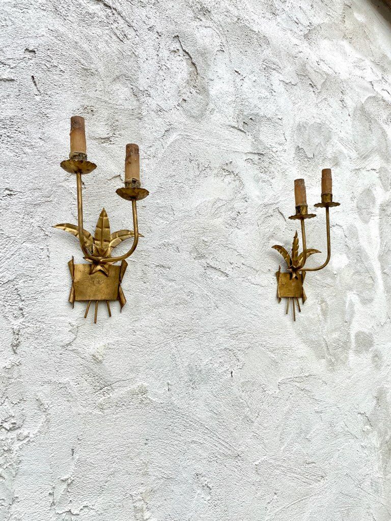Pair of gold metal sconces