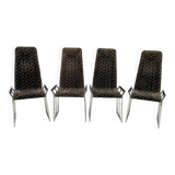 Set of 4 Mid-Century Modern Italian Chromed Steel and Velvet Dining Chairs