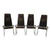 Ensemble de 4 chaises de salle à manger italiennes modernes du milieu du siècle en acier chromé et velours