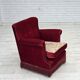 Fauteuil danois des années 1970, velours rouge, bois d'orme.