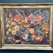 Original Still Life Oil on Canvas “Still Life with Flowers” by F. Wiegand