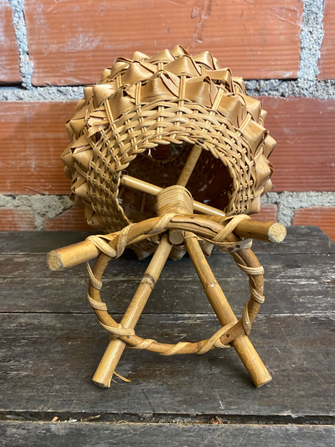 Vintage 50s Tiki Rattan Lamp + Woven Natural Fibre Ball