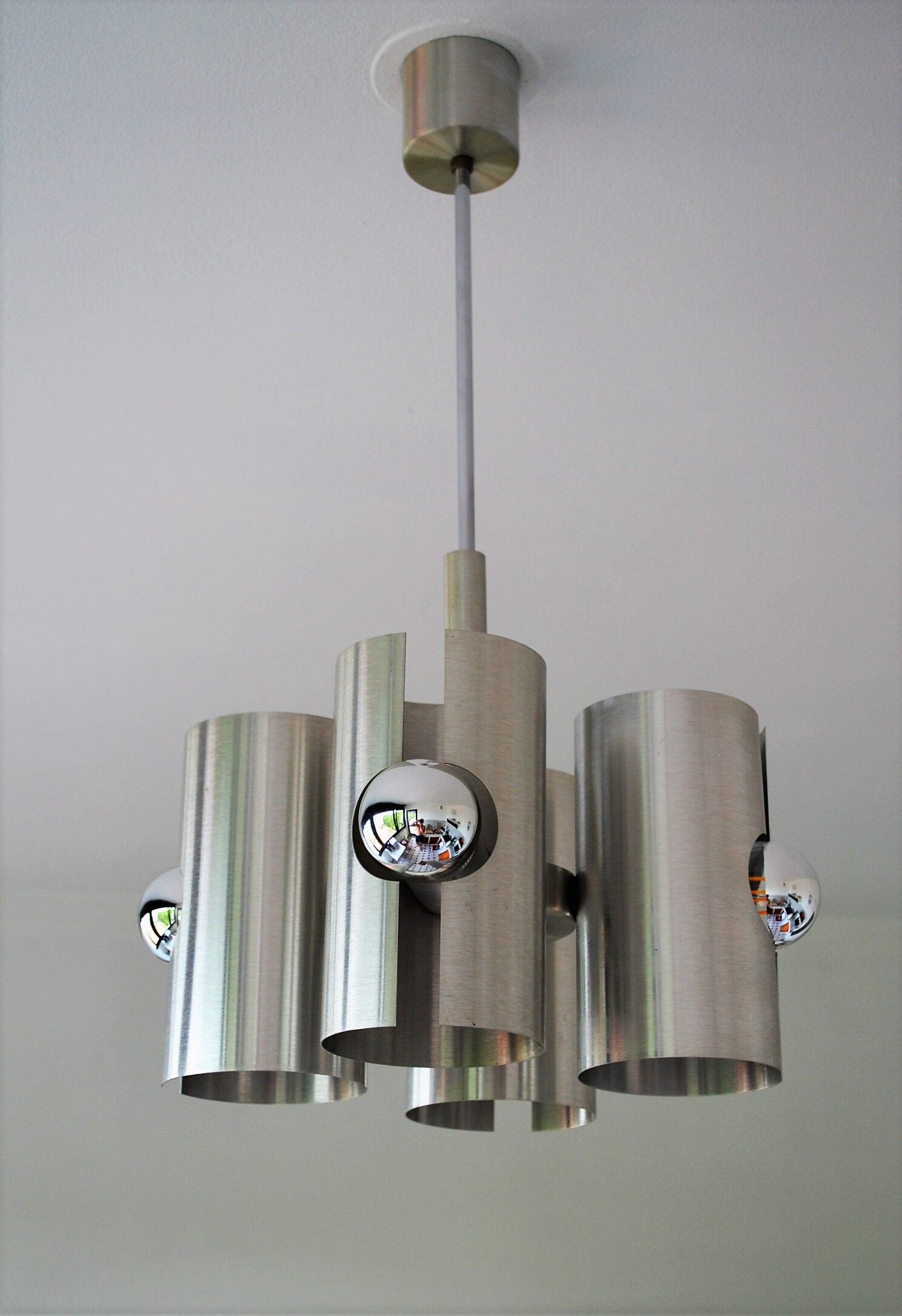 Hanging lamp 4 brushed metal lights space age 70s