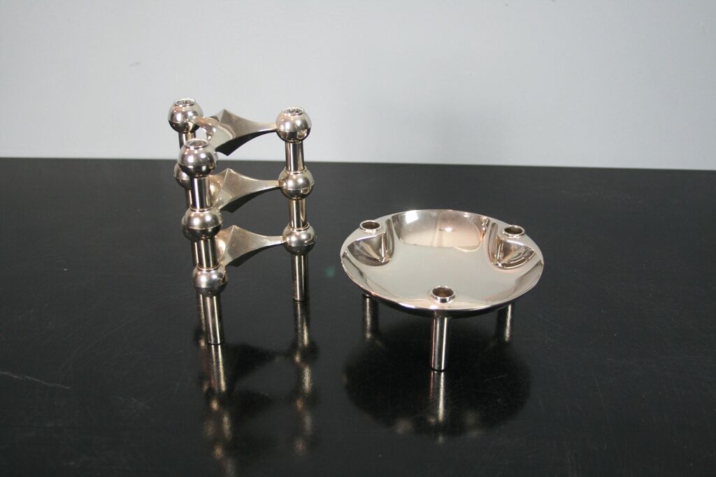 3 candle holders and 1 modular cup NAGEL 1970
