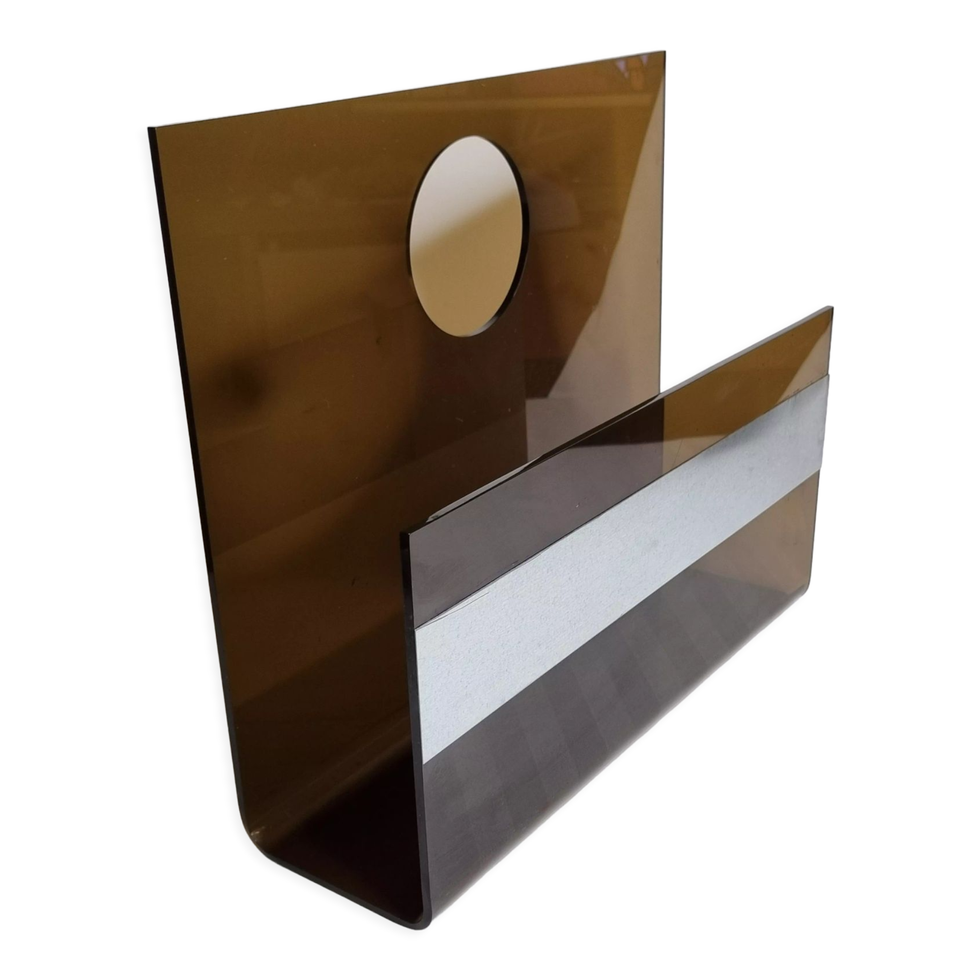 Vintage smoked plexiglass magazine holder 70s