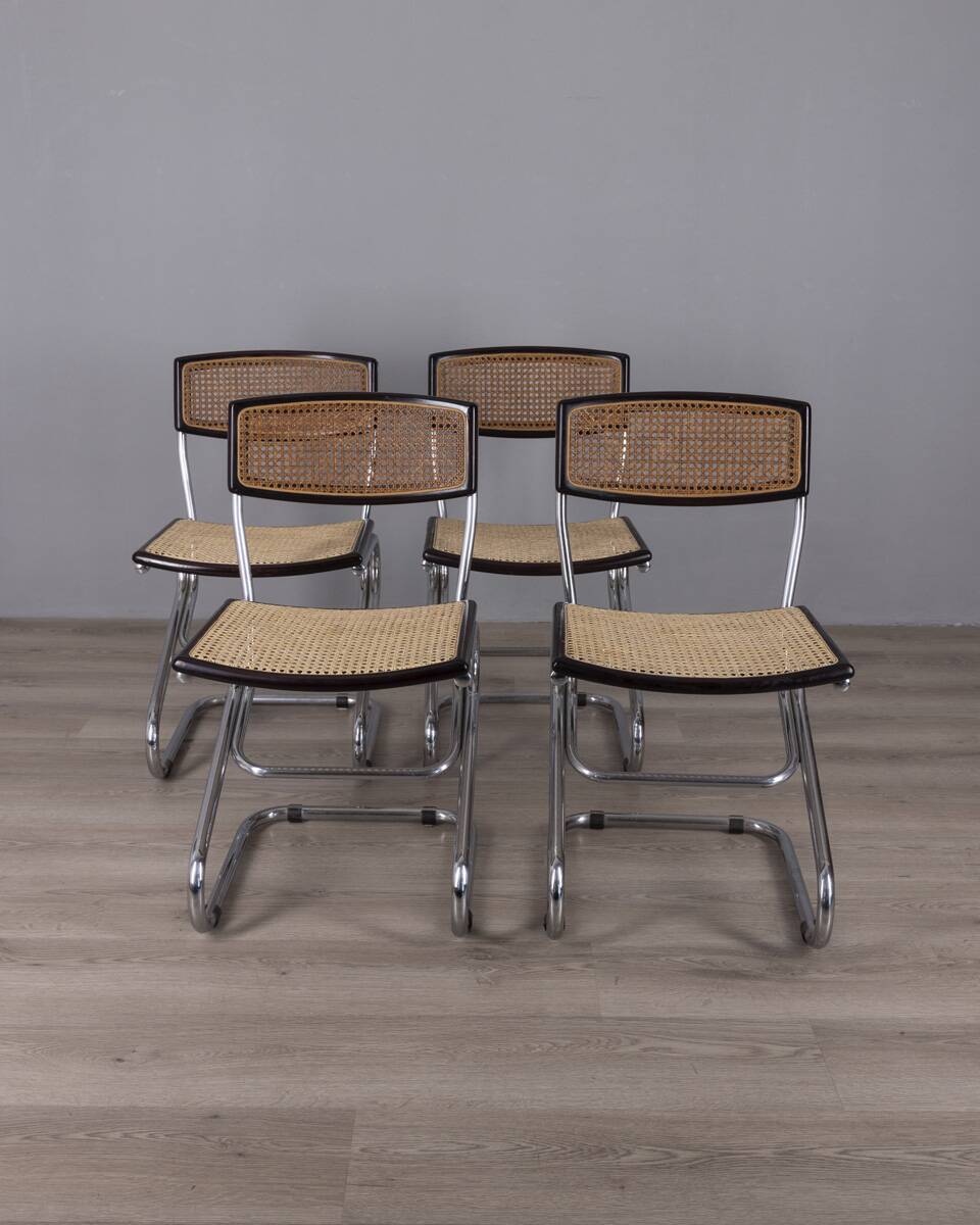 Set of 4 vintage 1960s metal and vienna straw chairs by italian design