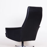 Black leather mid century armchair - 1960s czechia
