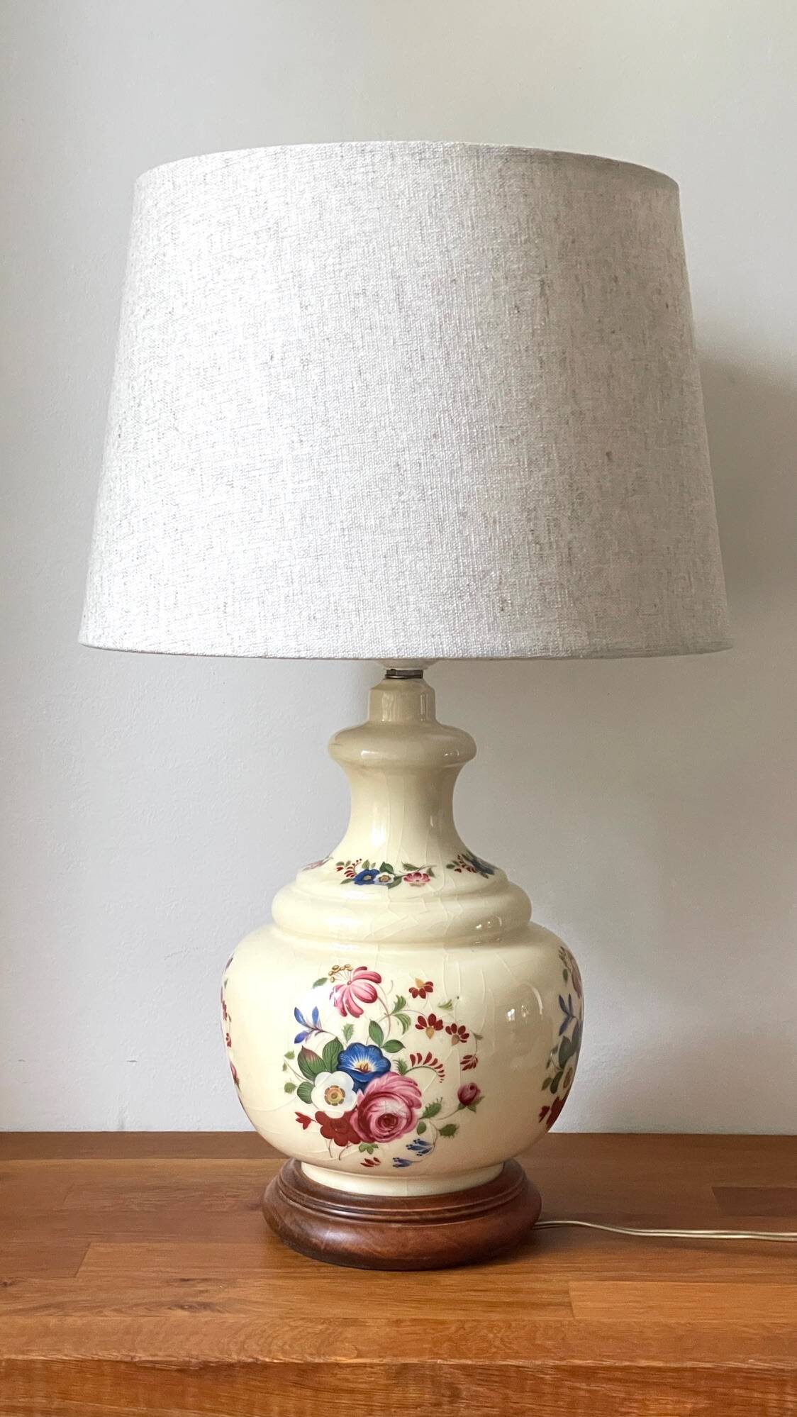 VINTAGE Ceramic Lamp with Wooden Base