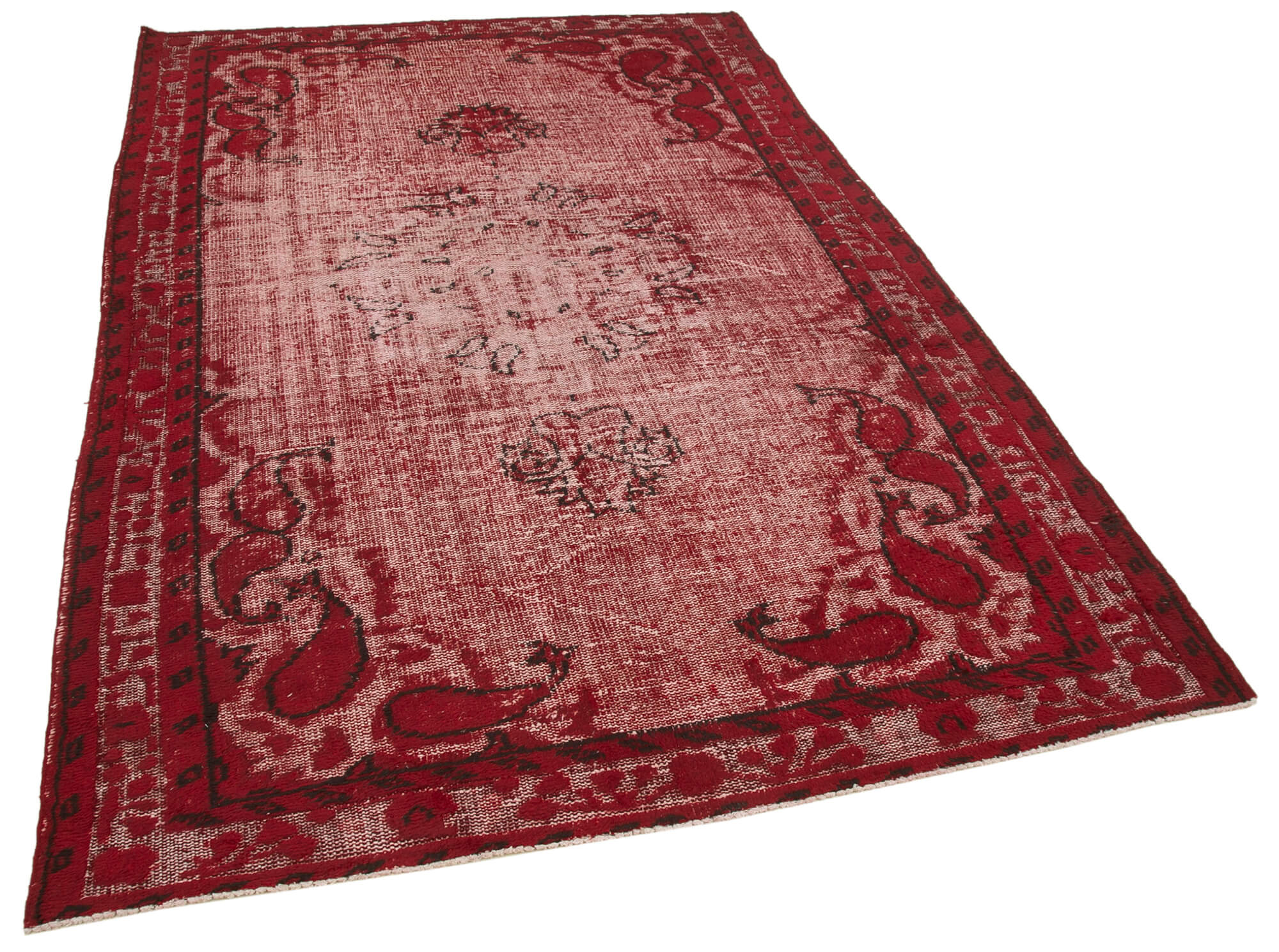 Hand-knotted hi-low pile oriental 1970s 170 cm x 261 cm red carpet