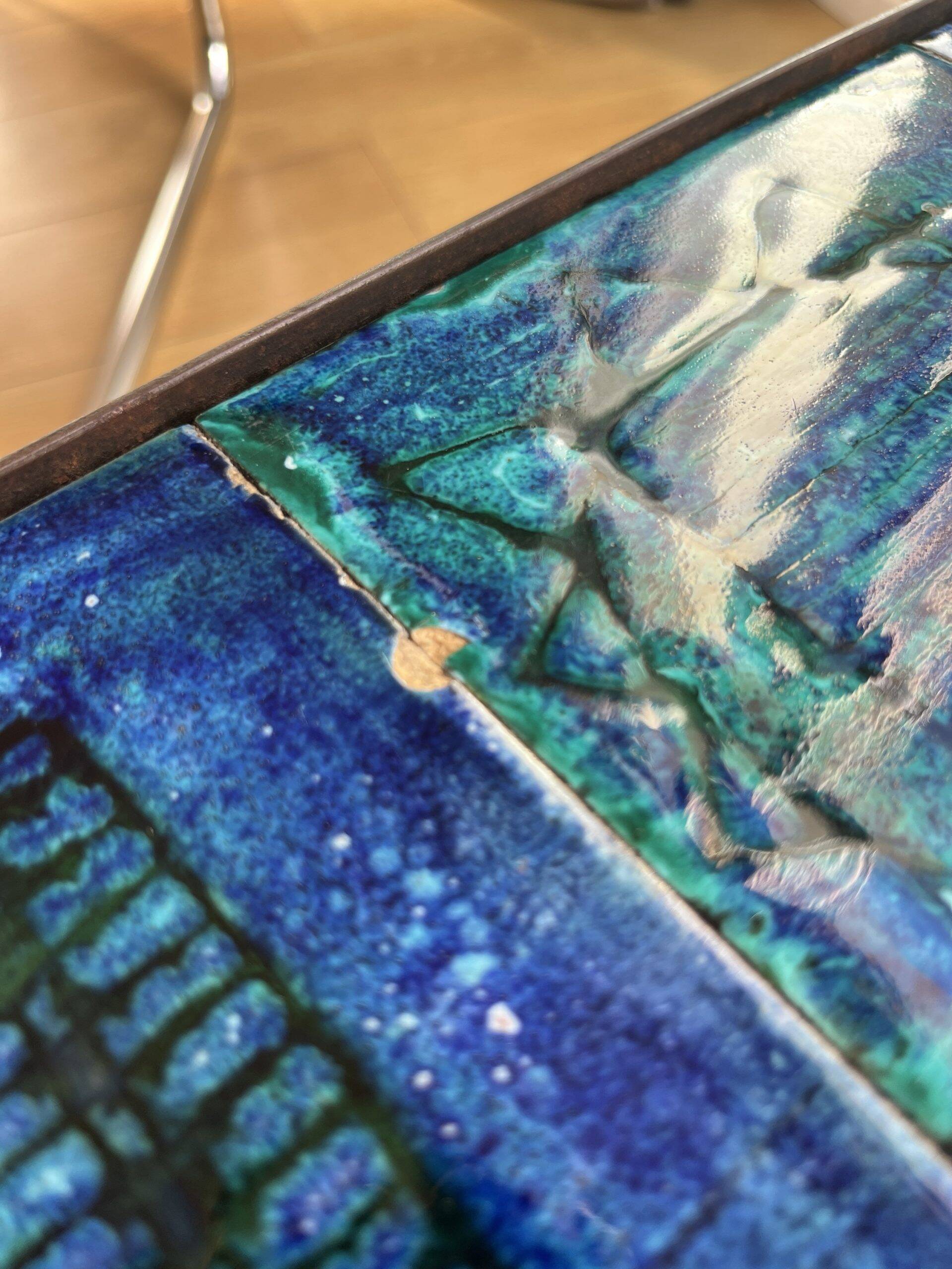 Blue ceramic coffee table by Robert & Jean CLOUTIER circa 1960