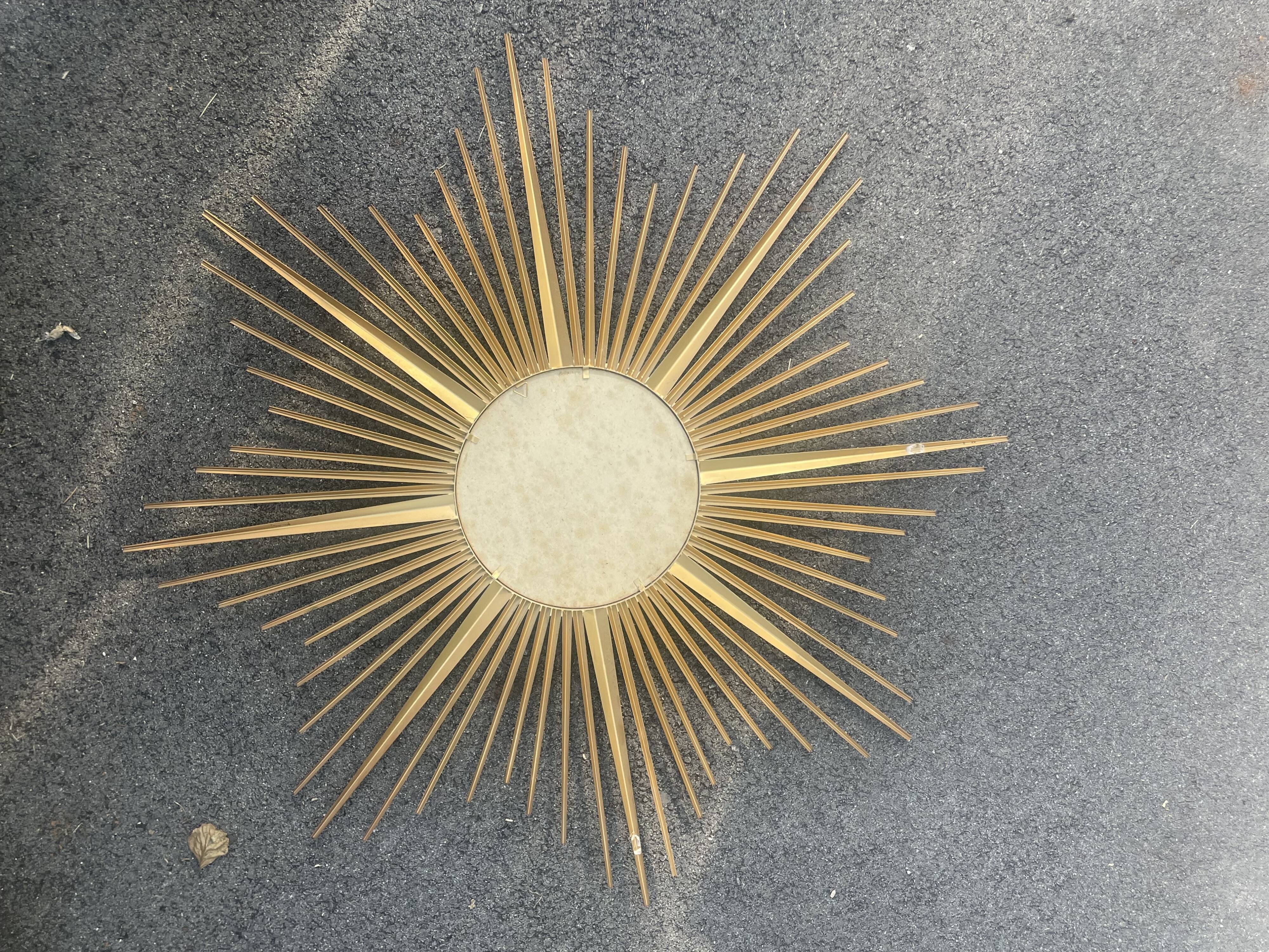Large vintage metal mirror sun chaty Vallauris Ø 90 cm