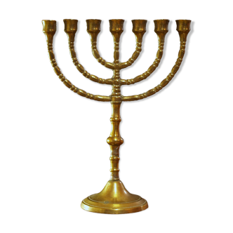 Ancienne Menorah, chandelier à 7 branches en bronze