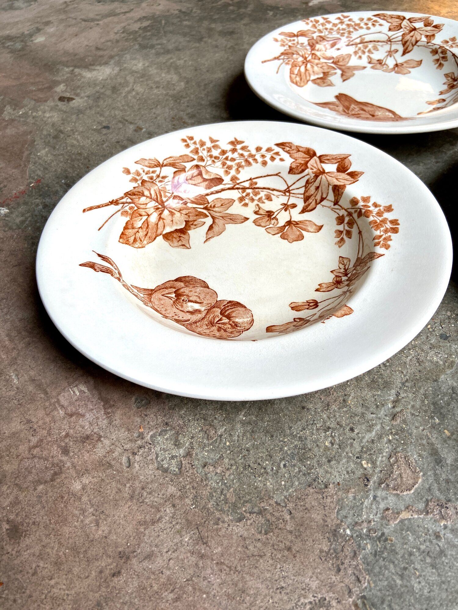 3 Longwy hollow plates in white and brown iron earth