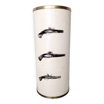 Porte-parapluie en métal verni beige et laiton Attr. à Fornasetti