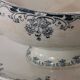 Gravy boat on foot in blue/green iron clay model "Mignon", H & Cie Sarreguemines