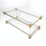 Rectangular Glass Coffee Table with Brass and Acrylic Glass Frame