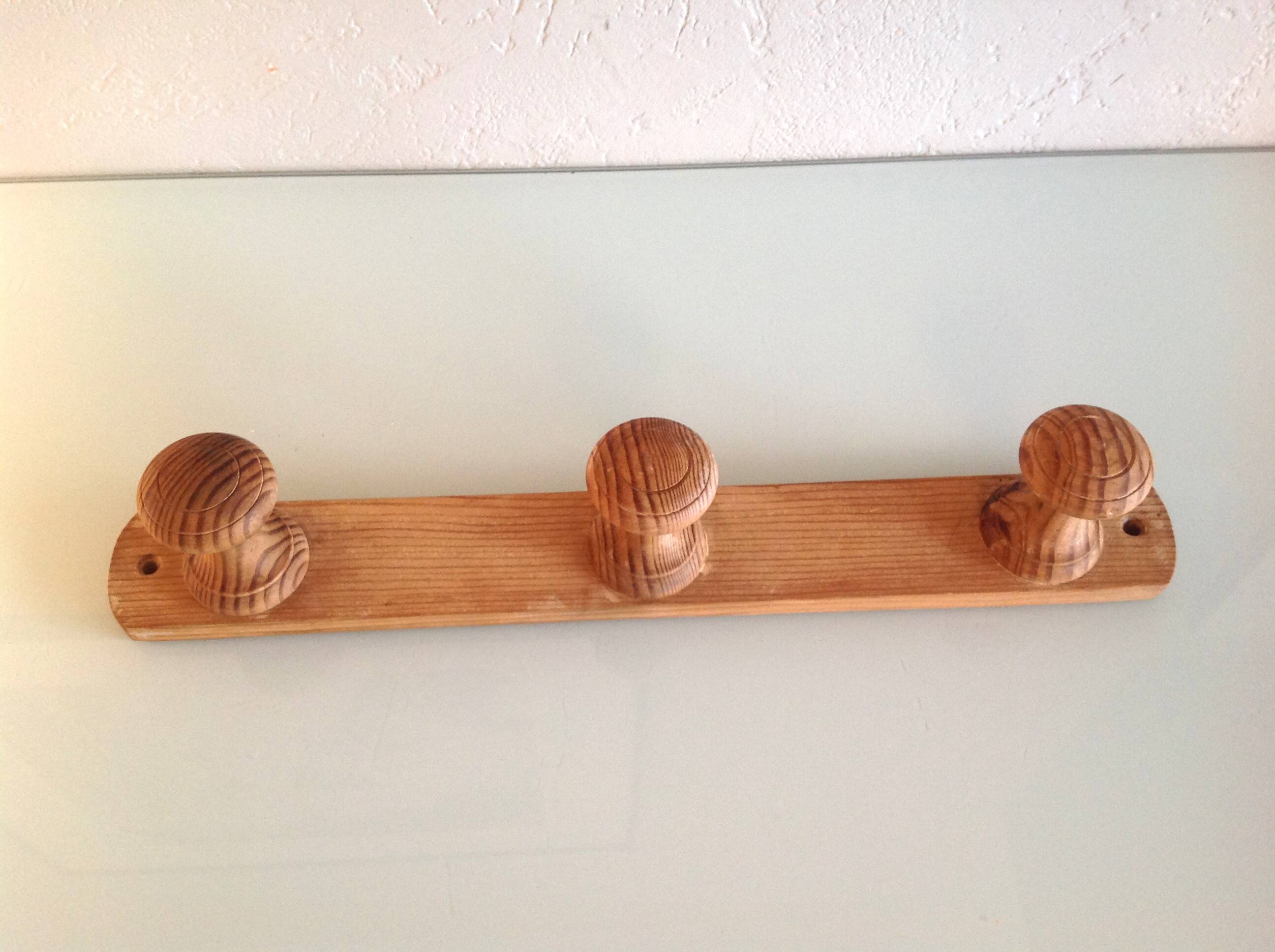 Vintage three-headed wooden coat rack from the 60s and 70s