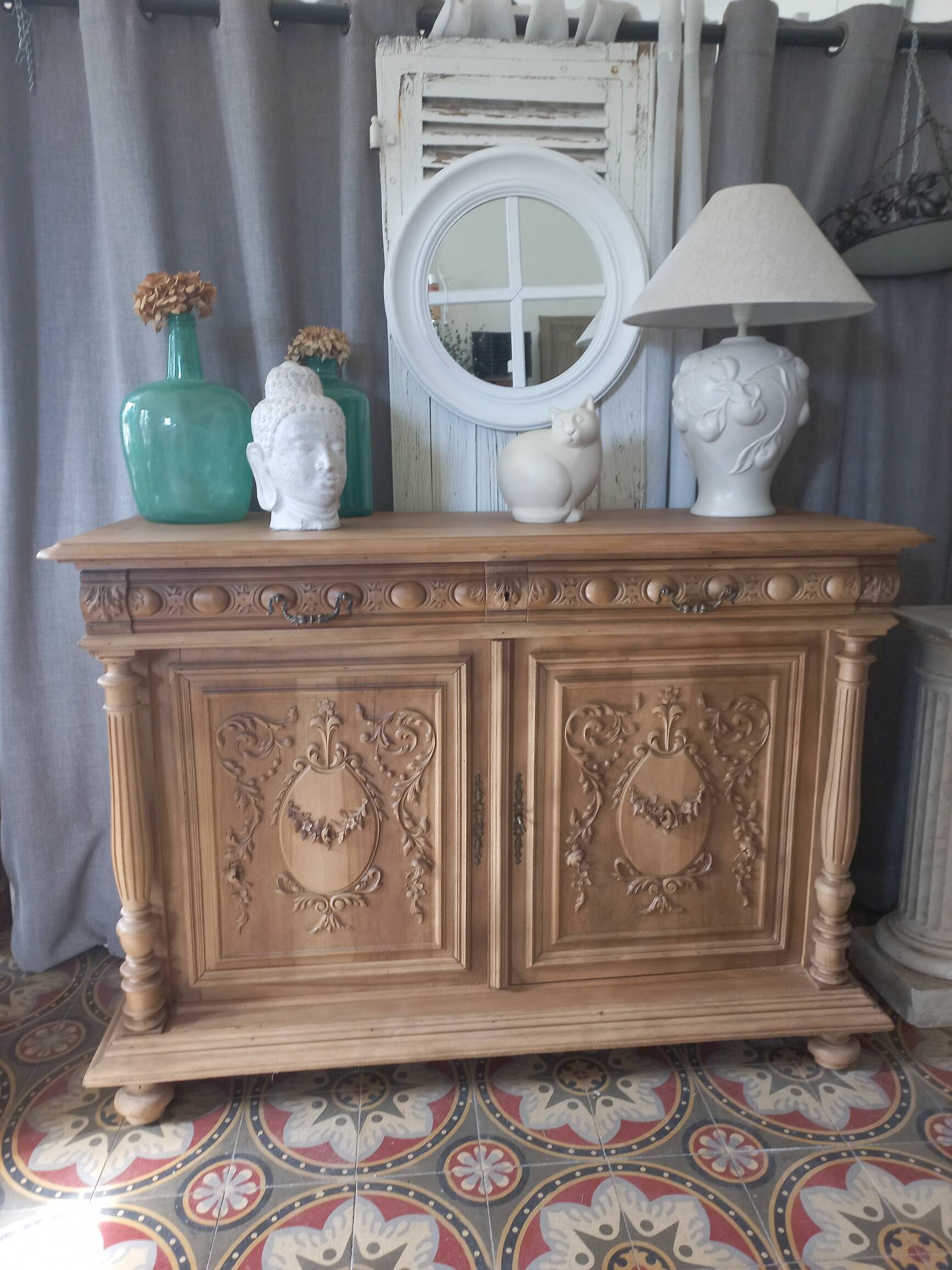 Old sandblasted walnut low sideboard