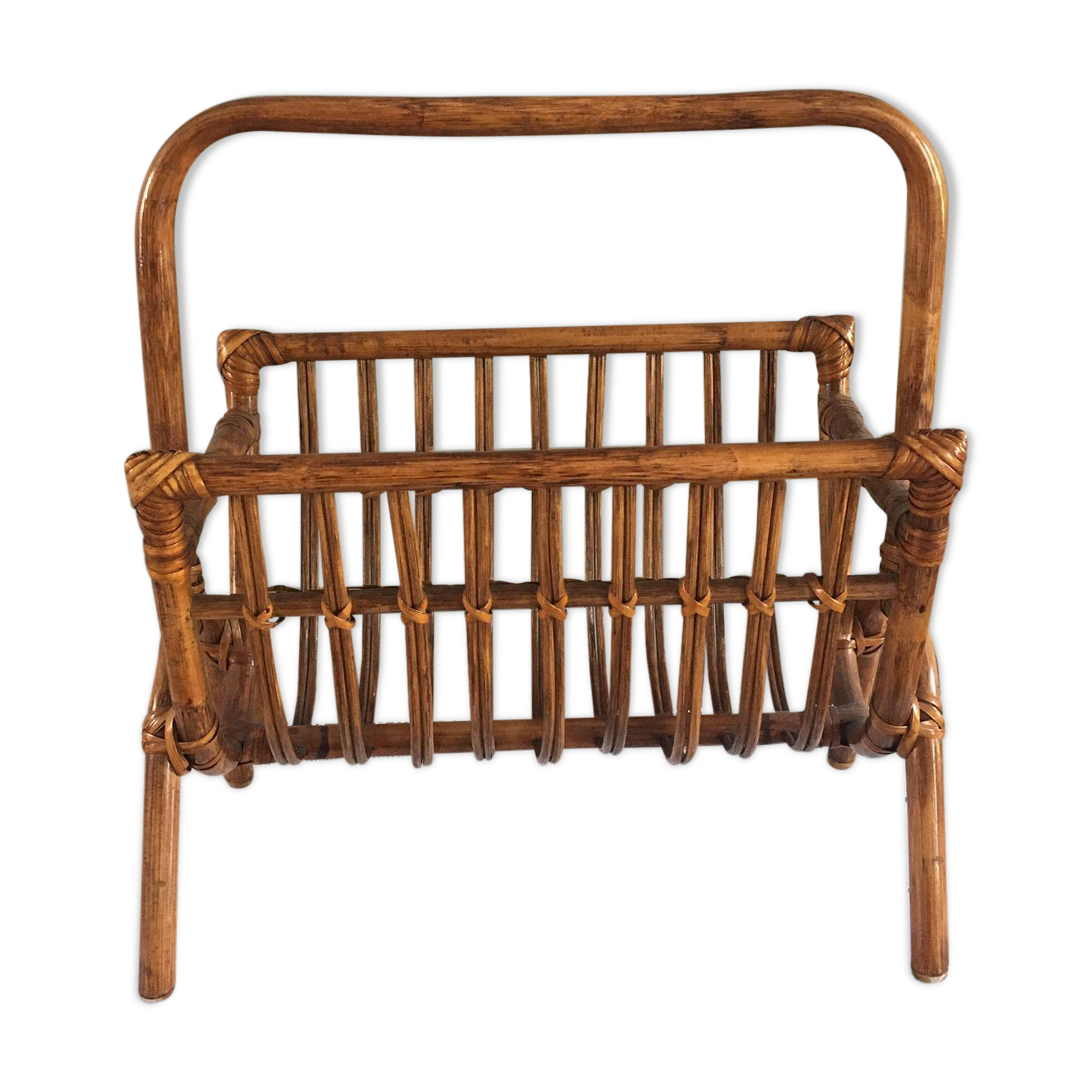 Vintage rattan magazine newspaper holder