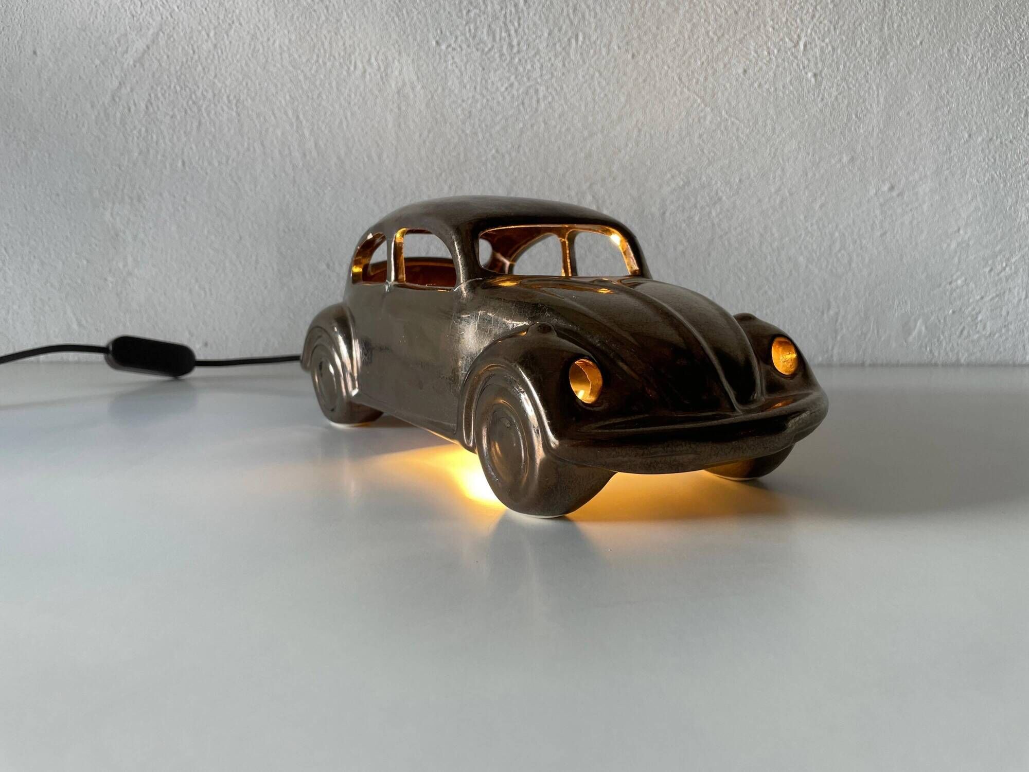 Pan W. Goebel KG Volkswagen Beetle Desk Lamp Lovely Ceramic, 1970s, Germany