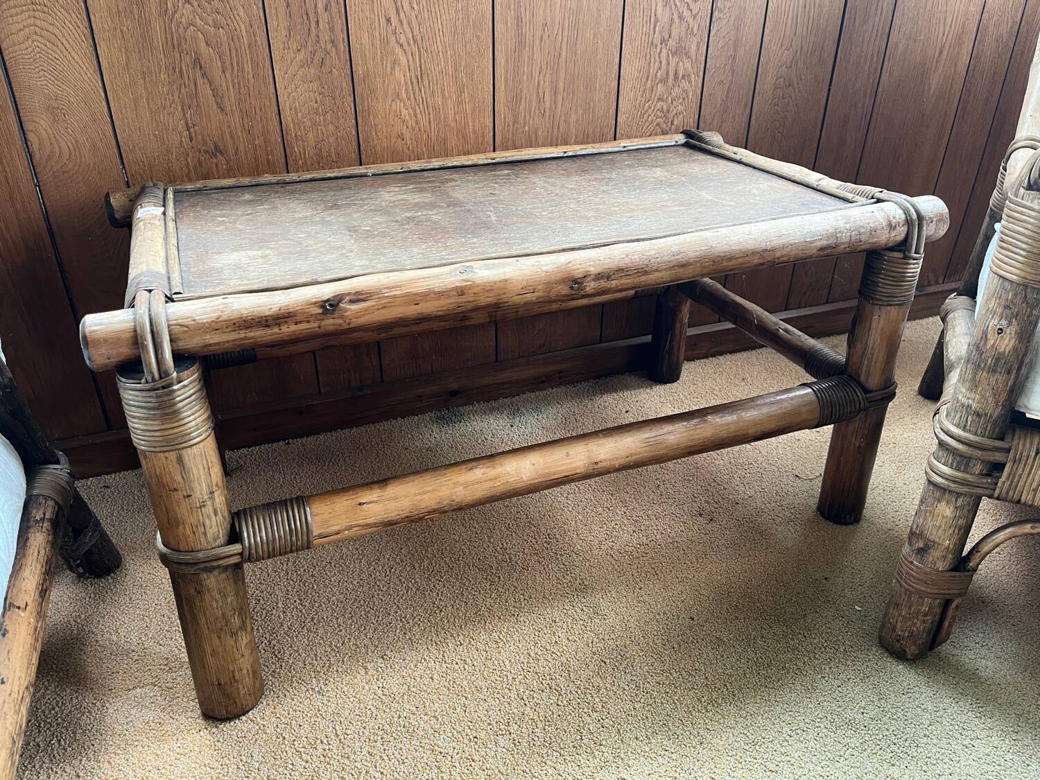 Salon rotin bambou complet fauteuil x2 canapé table basse