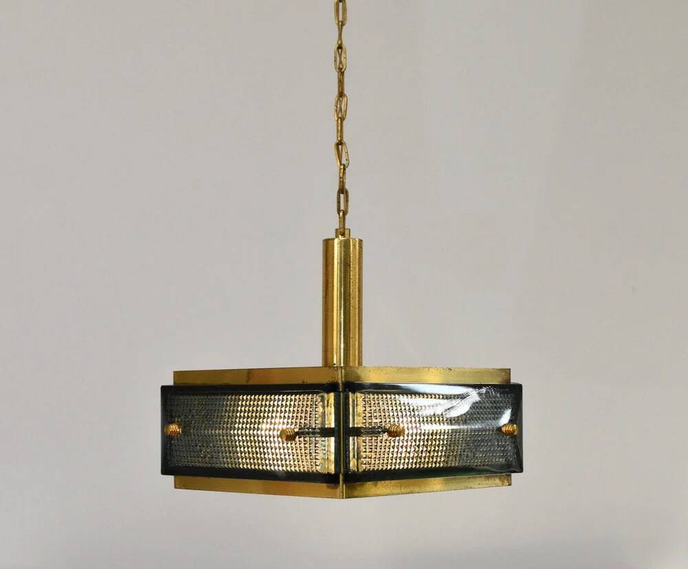 Mid-century Malmö Metallvarufabrik pendant light brass and glass