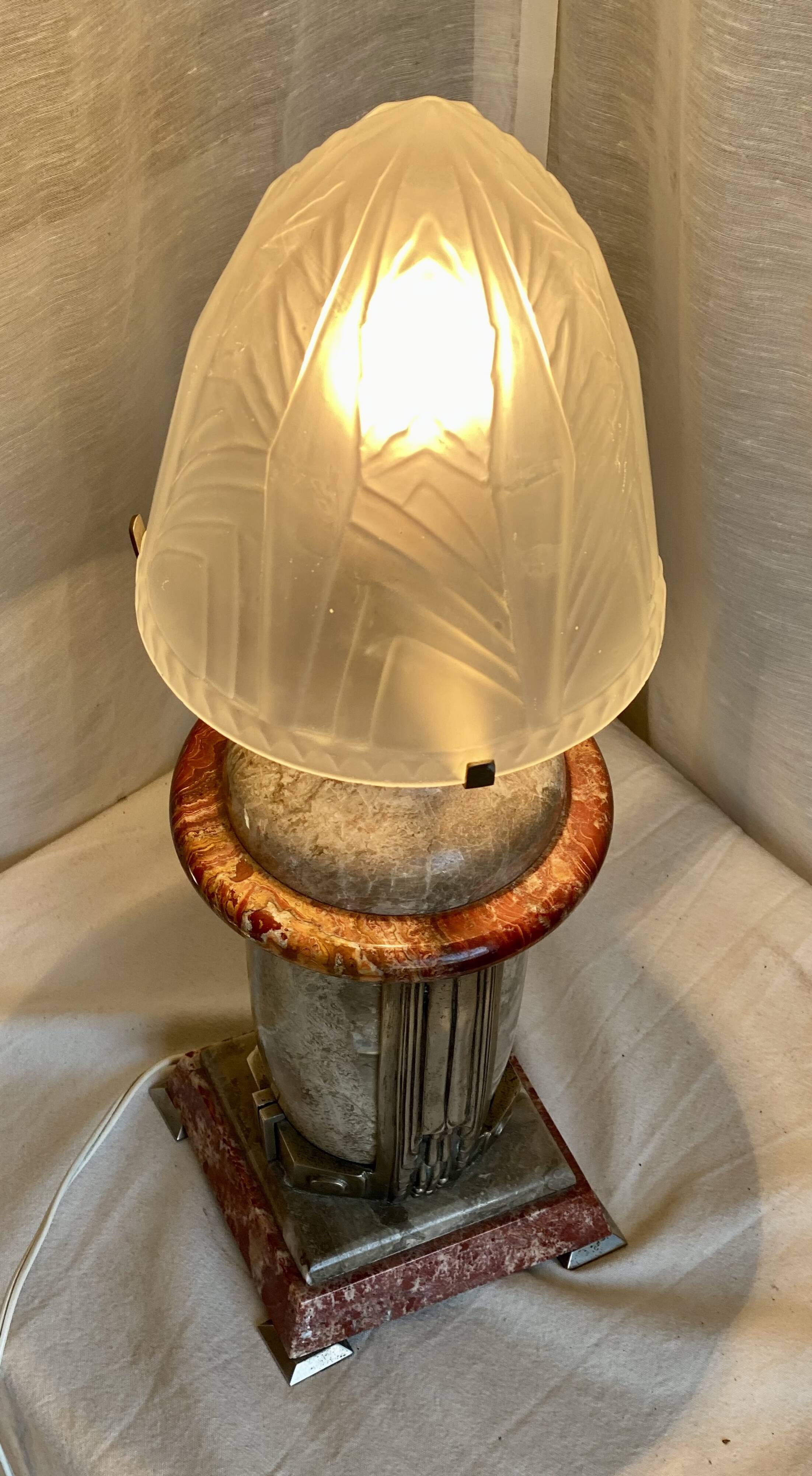 Art Deco marble and glass lamp, 1920s-30s