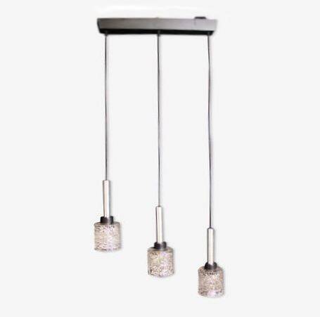 Vintage pendant light with 3 glass and chrome elements, 1960.