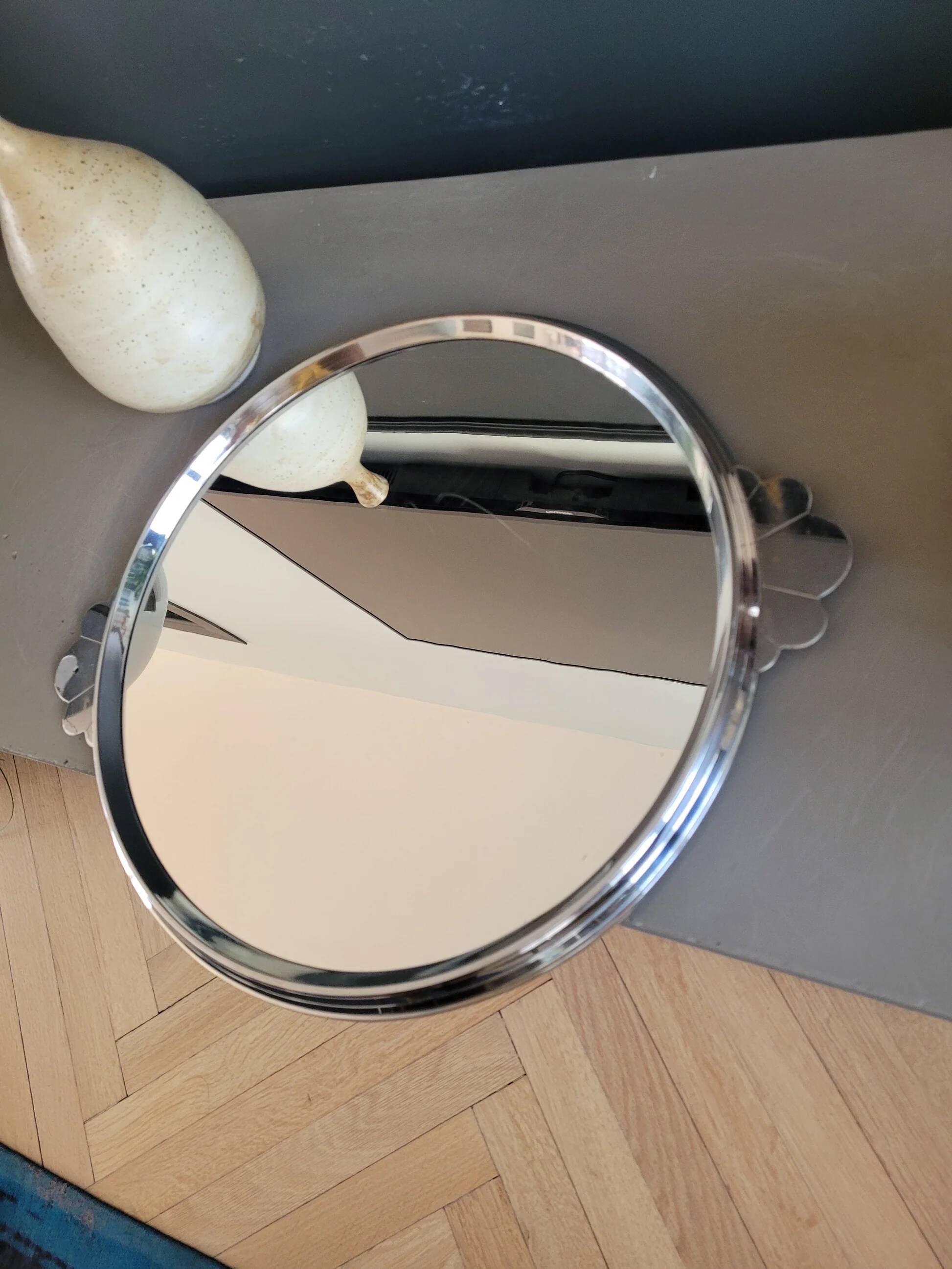 Vintage silver metal mirror tray