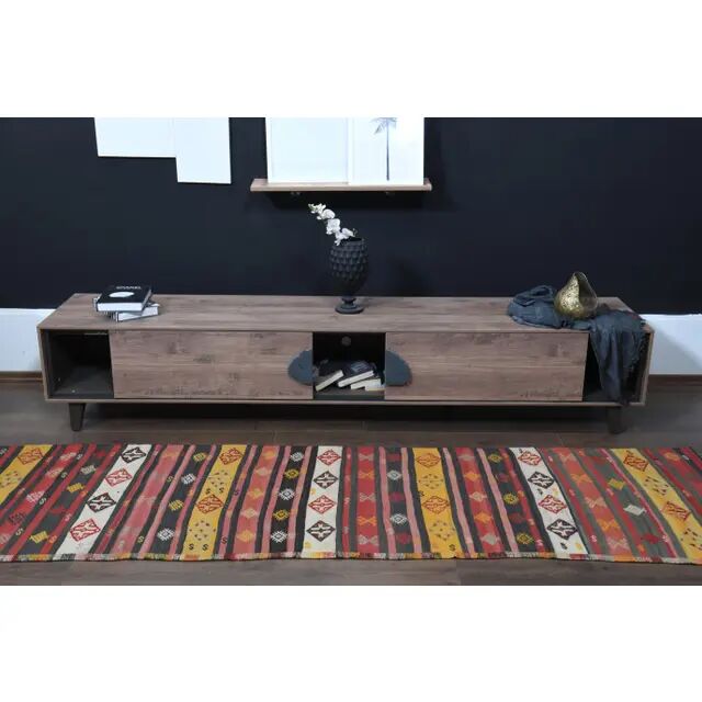 Vintage Turkish Oushak Handmade Wool Cotton Red Runner Rug 85x284