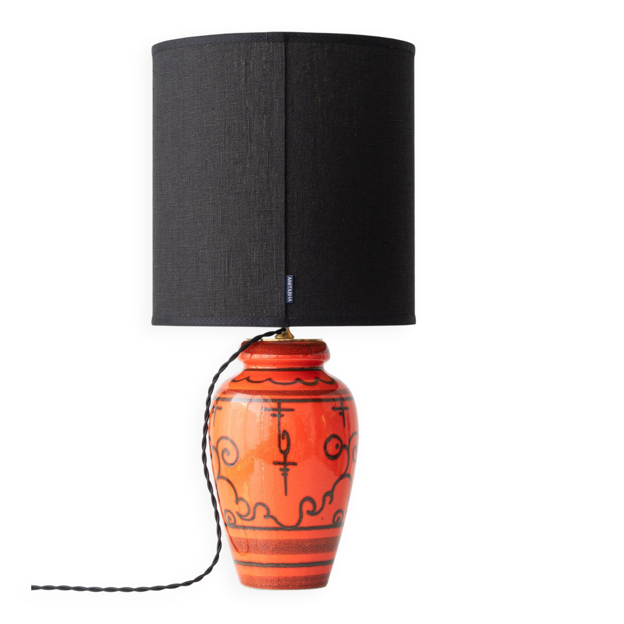 Ceramic table lamp Dutch Orange Gouda “Tokio”, 1970s, black linen shade