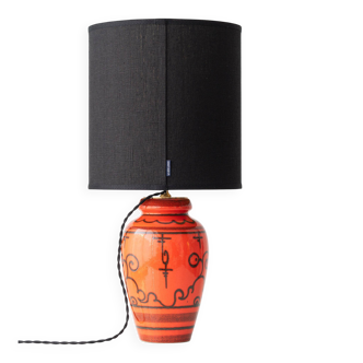 Ceramic table lamp Dutch Orange Gouda “Tokio”, 1970s, black linen shade