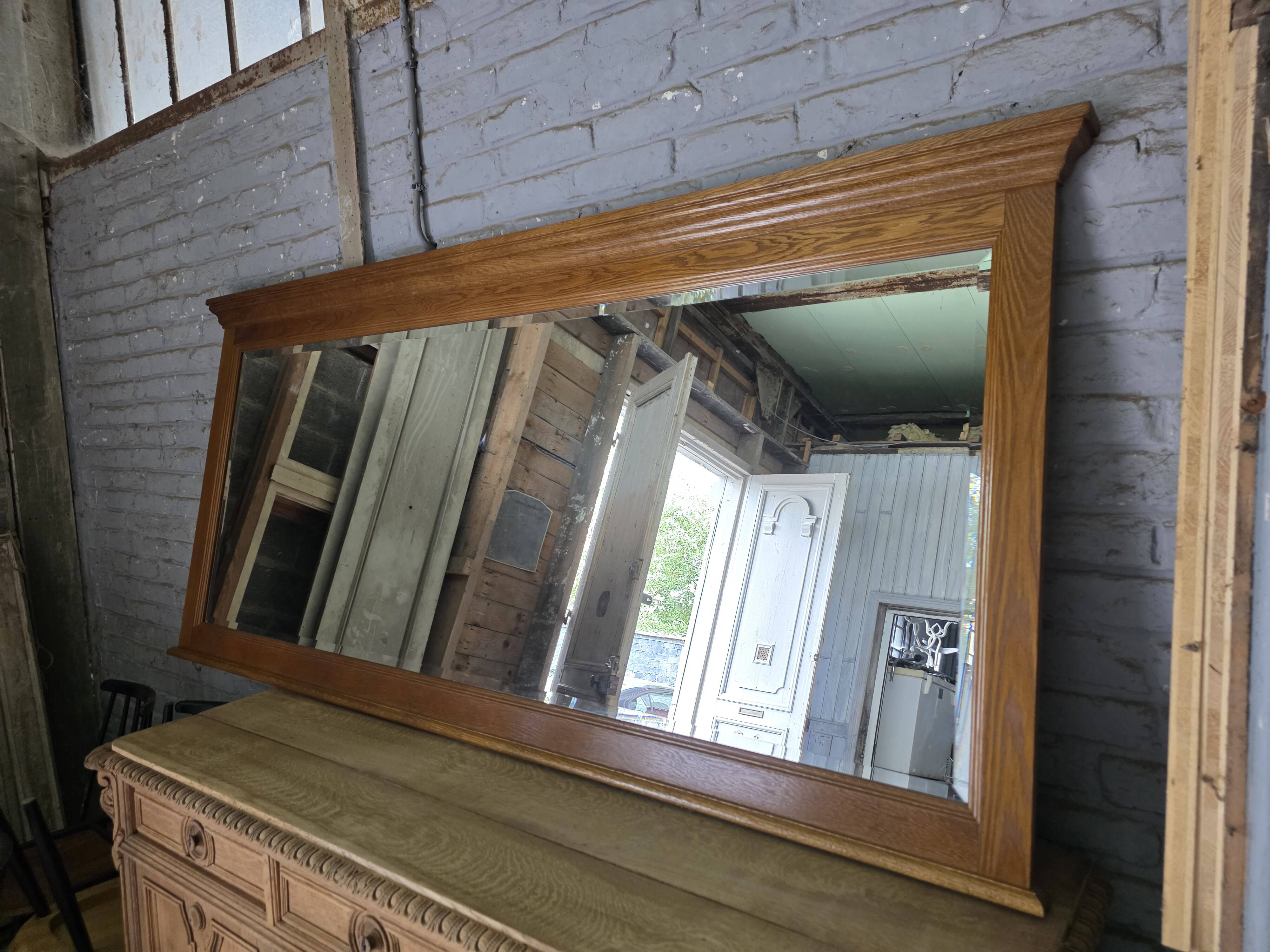 Miroir XXL biseauté en chêne, 210cm de L