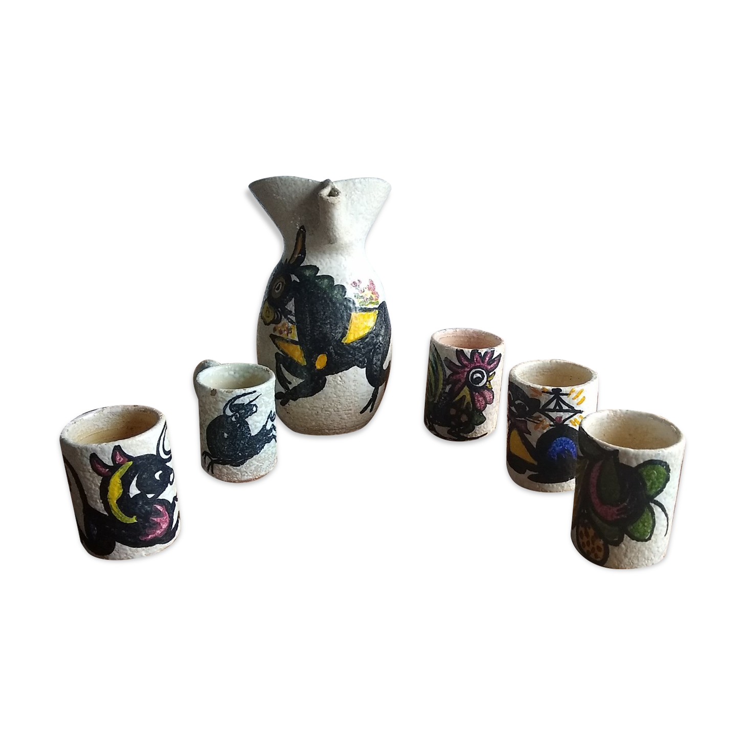 Pitcher and 5 ceramic cups from Toledo 1950/60