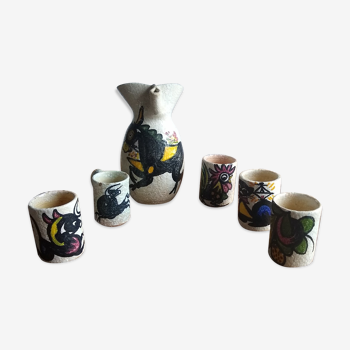 Pichet et 5 tasses en céramique de Toledo 1950/60