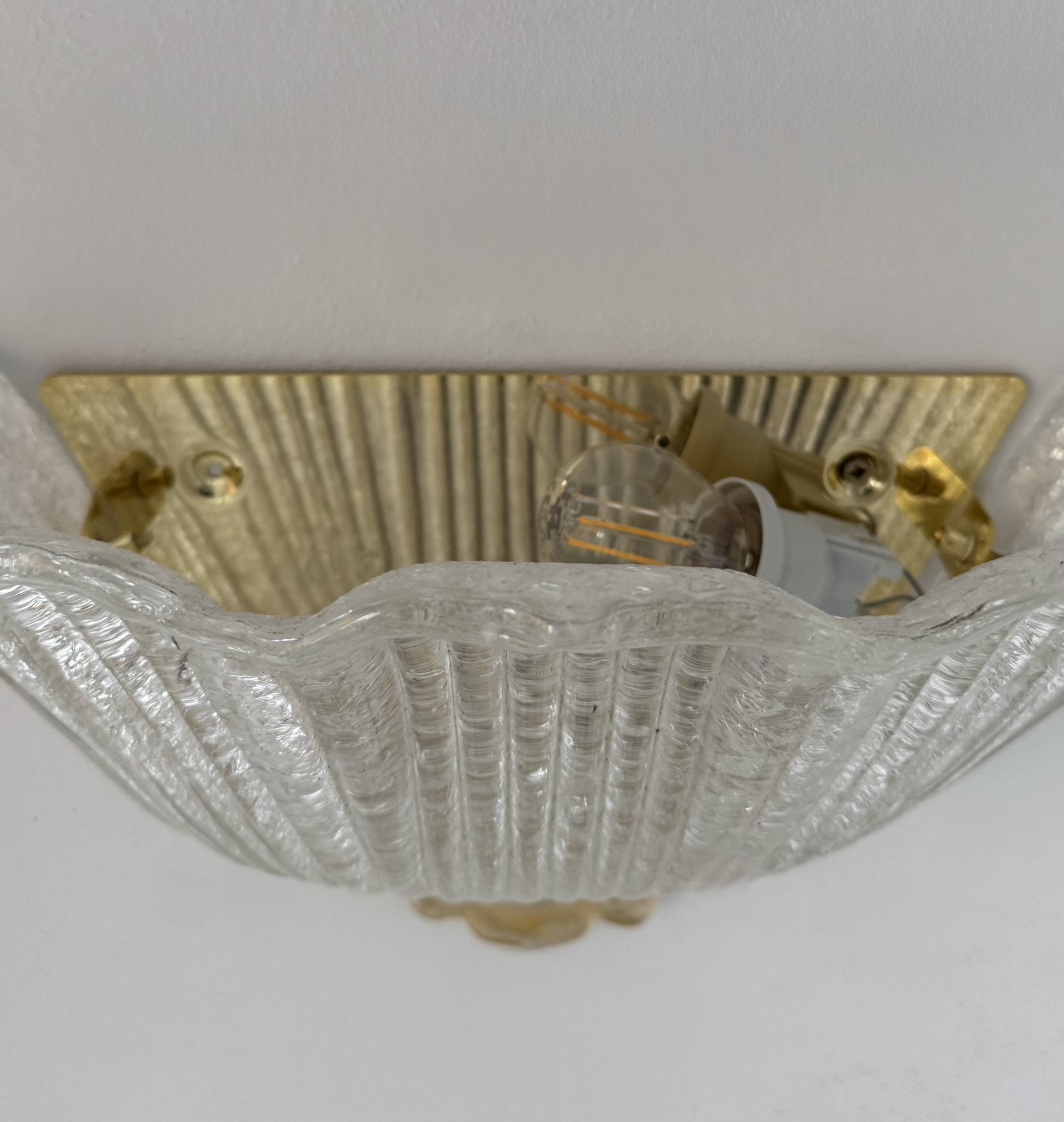 Paire d'appliques vintage moulé pressé, verre de Murano, Italie, 1980