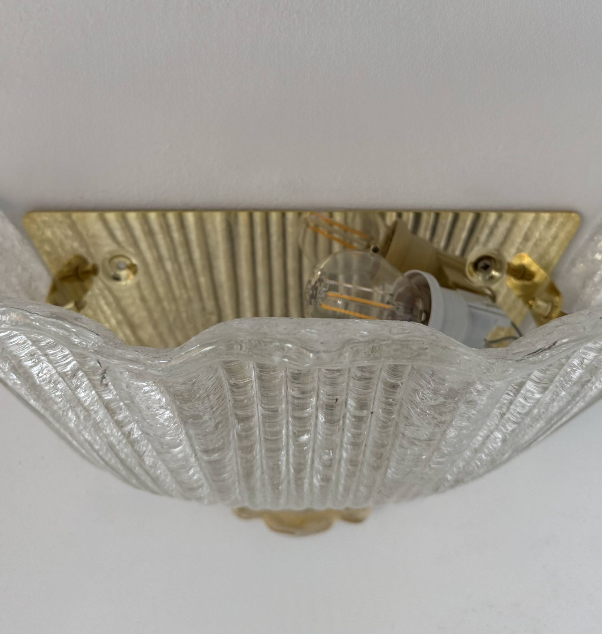 Pair of vintage pressed molded wall sconces, Murano glass, Italy, 1980