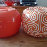 2 vintage inflatable poufs in orange plastic