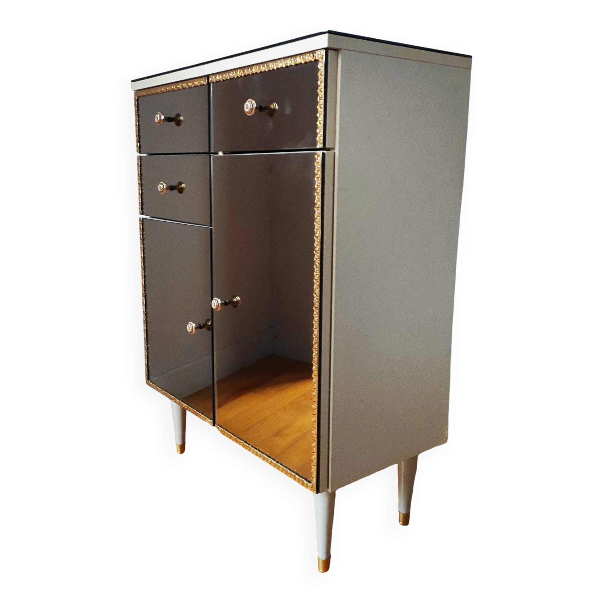 Commode vintage Italienne 1970 en verre miroir