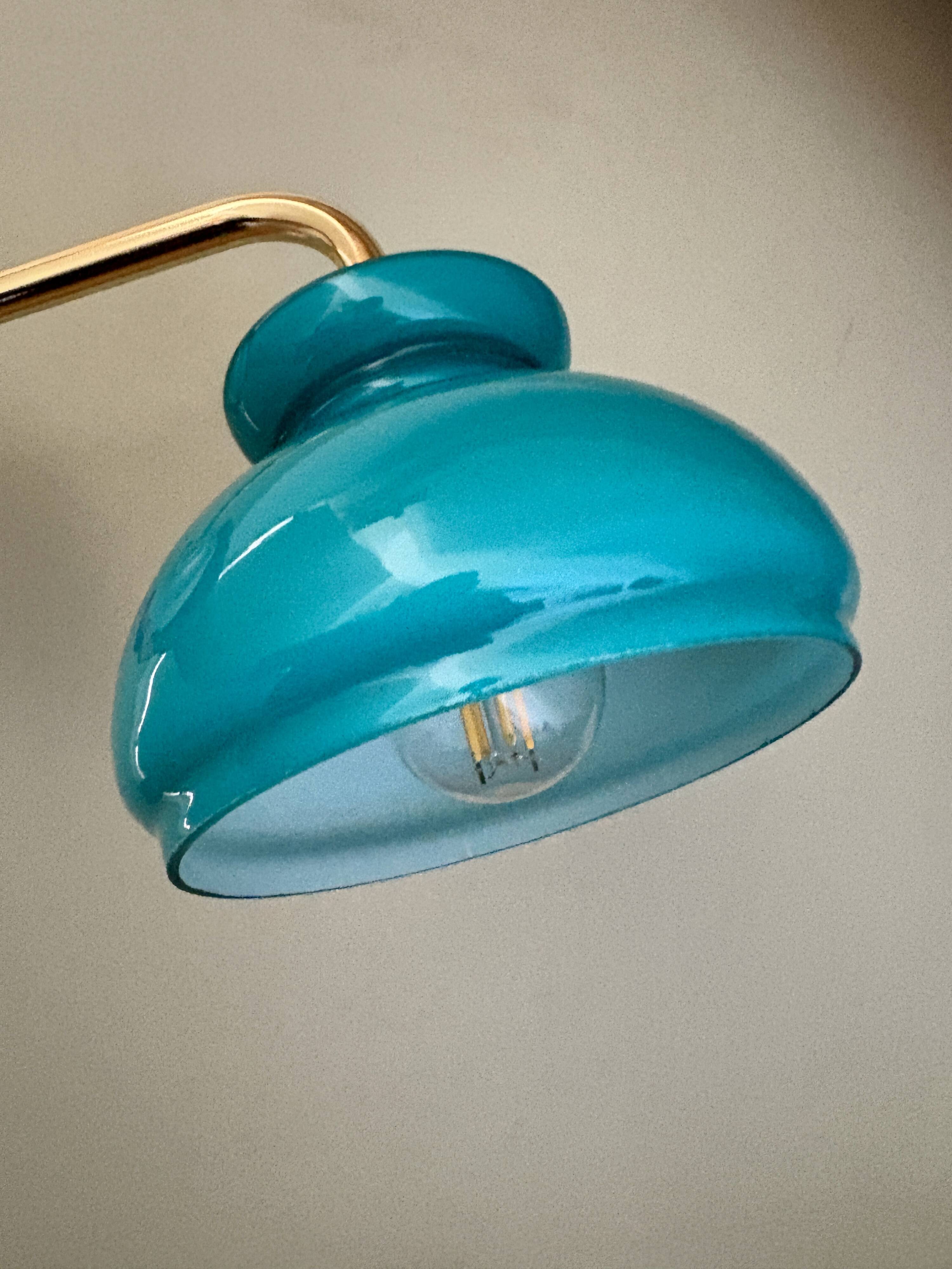 Vintage angled globe wall light in blue opaline