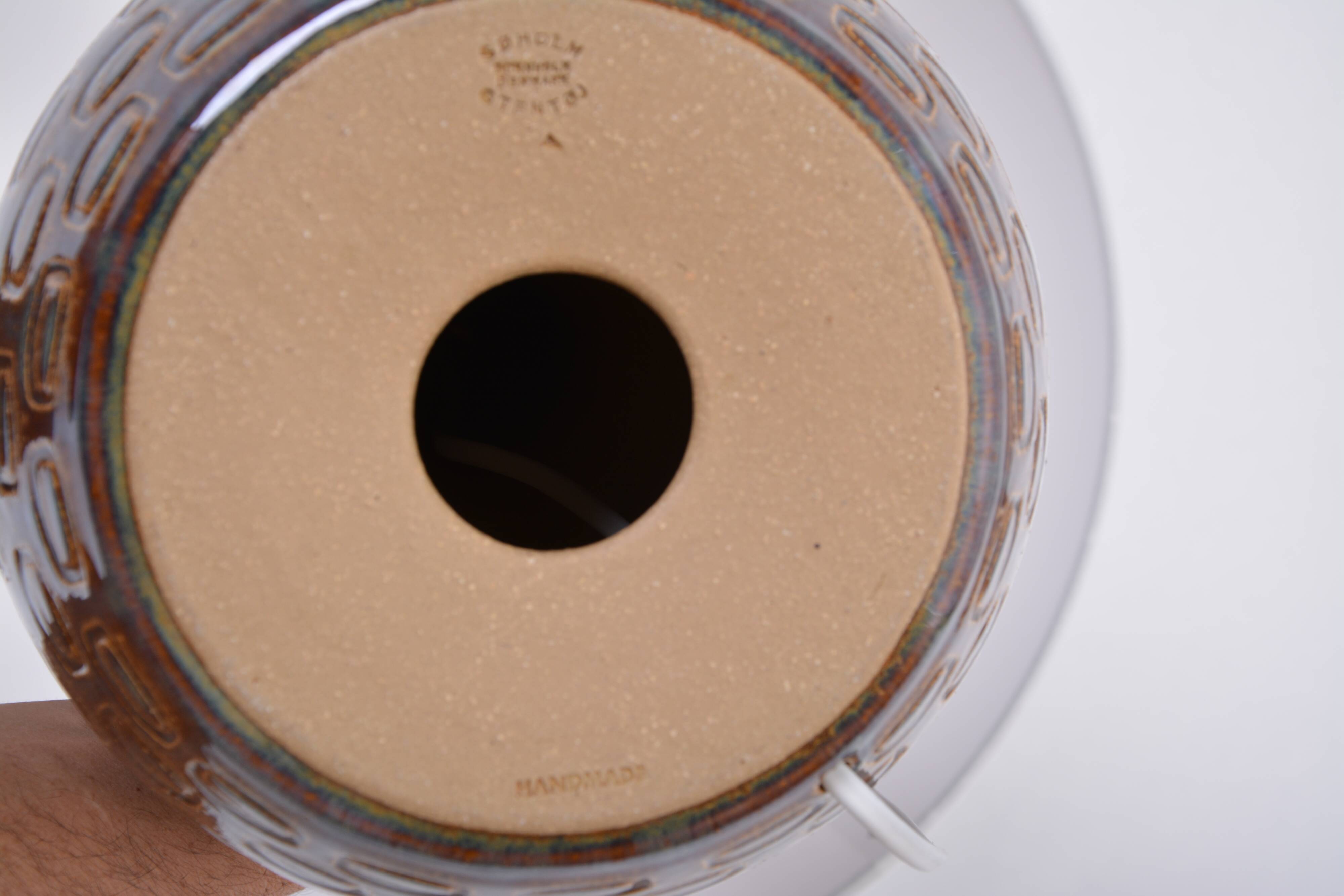 Handmade Danish Mid-Century Modern Stoneware Lamp with Graphic Pattern by Soholm