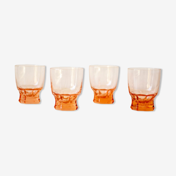 4 octagonal pink glass foot glasses