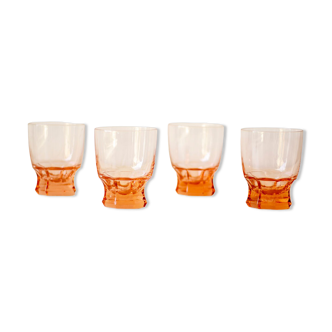 4 octagonal pink glass foot glasses