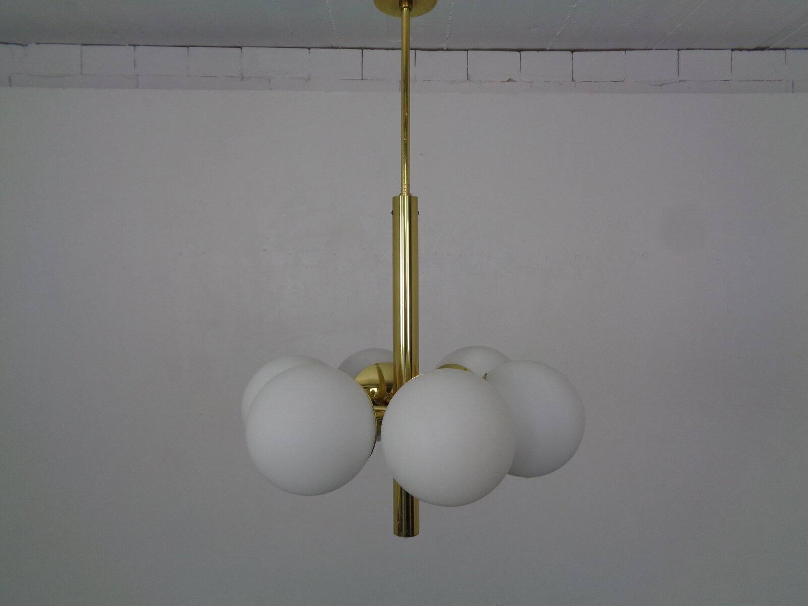 Sputnik brass and glass ceiling chandelier from Kaiser Idell / Kaiser Leuchten, Germany, 1960s