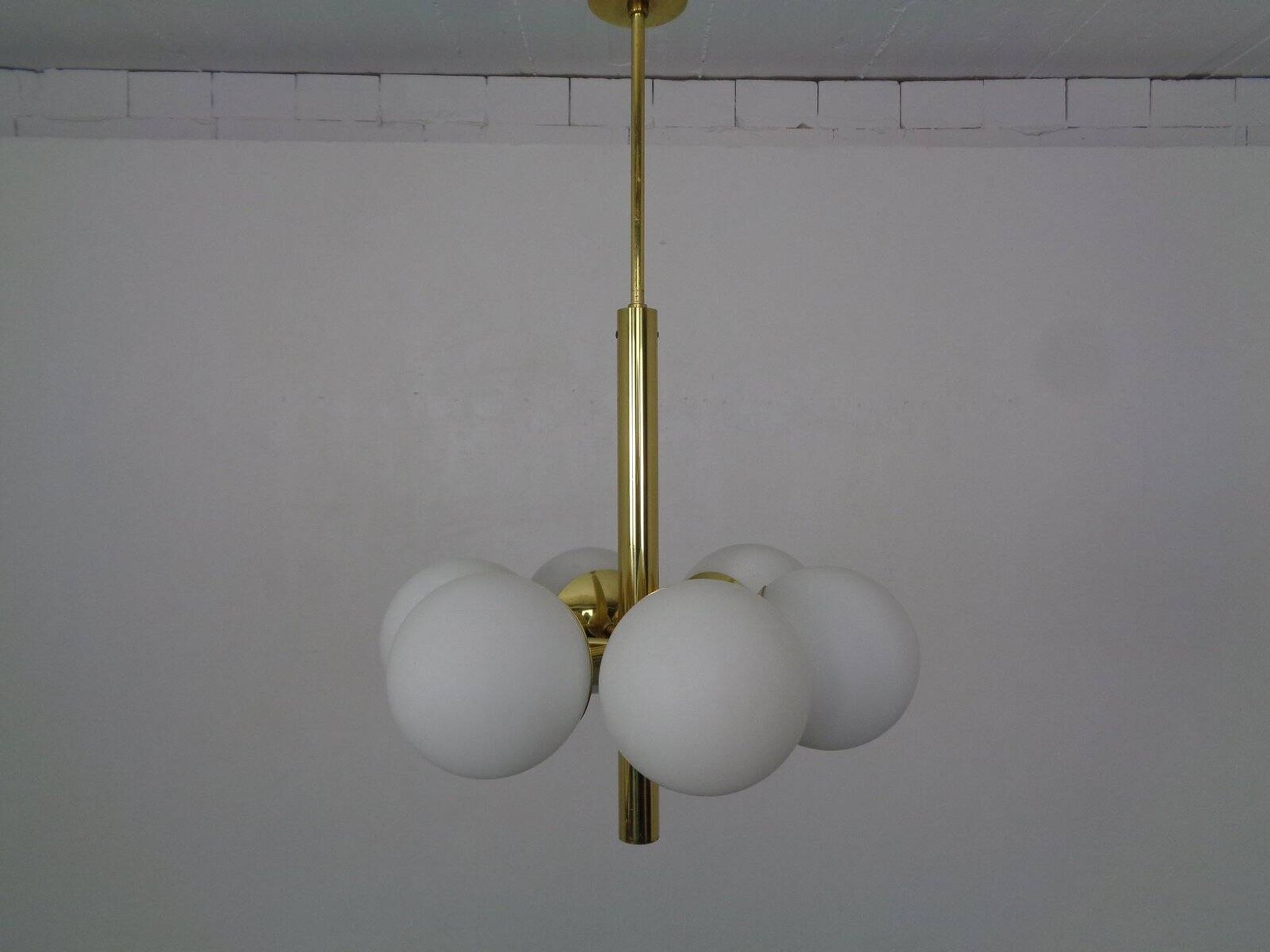 Sputnik brass and glass ceiling chandelier from Kaiser Idell / Kaiser Leuchten, Germany, 1960s