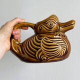 Old Sarreguemines barbotine duck pitcher.