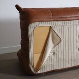 Original Ligne Roset Togo Two Seater Sofa In Leather By Michel Ducaroy '80s
